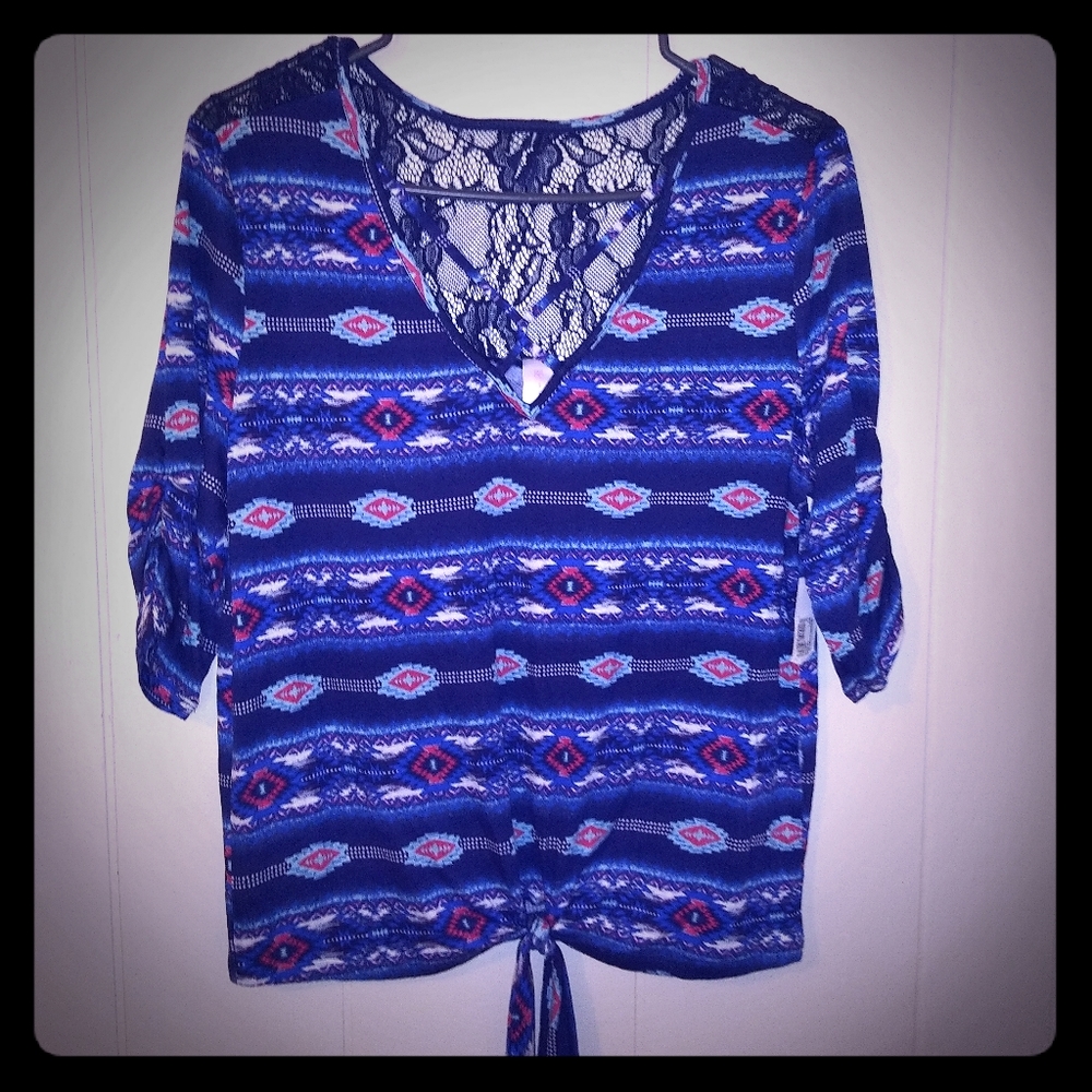 Beautiful Blue Tie Front Blouse